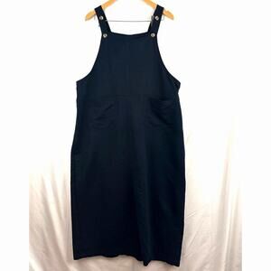 VTG Dark Blue Jumper Skirt Womens X-Large - Button‎ Strap Front Pockets